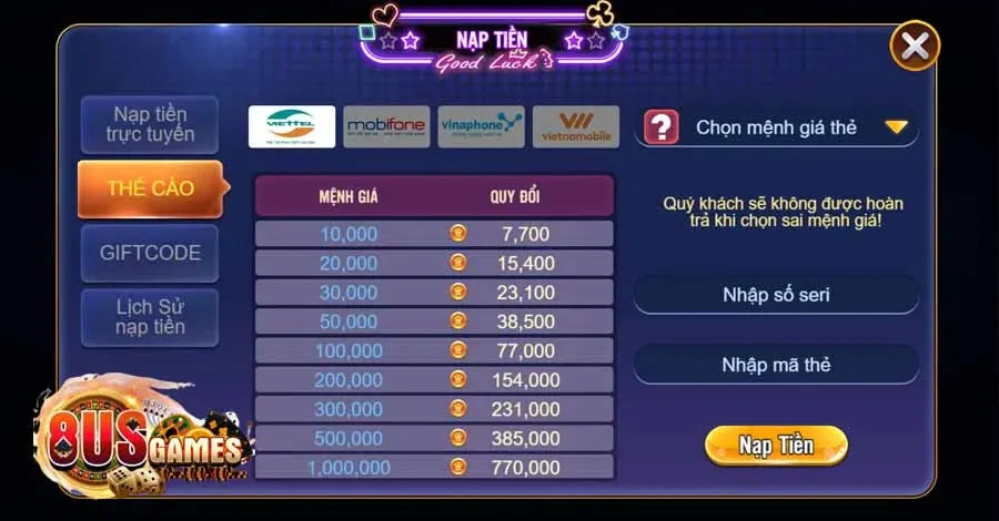 Cách nạp tiền 8us nhanh chóng cho mọi cược thủ 3 Nhiều hình thức nạp tiền khác nhau được cung cấp bởi 8us